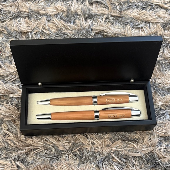 Other - Elegant Bamboo Pen Set in Black Wooden Case